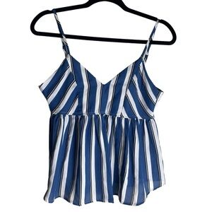Active USA Blue White Striped Babydoll Tank Top Women’s Small